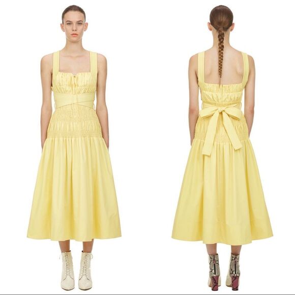 Self-Portrait Bright Yellow Cotton Poplin Sleeveless Midi Dress size US8 - Picture 3 of 12